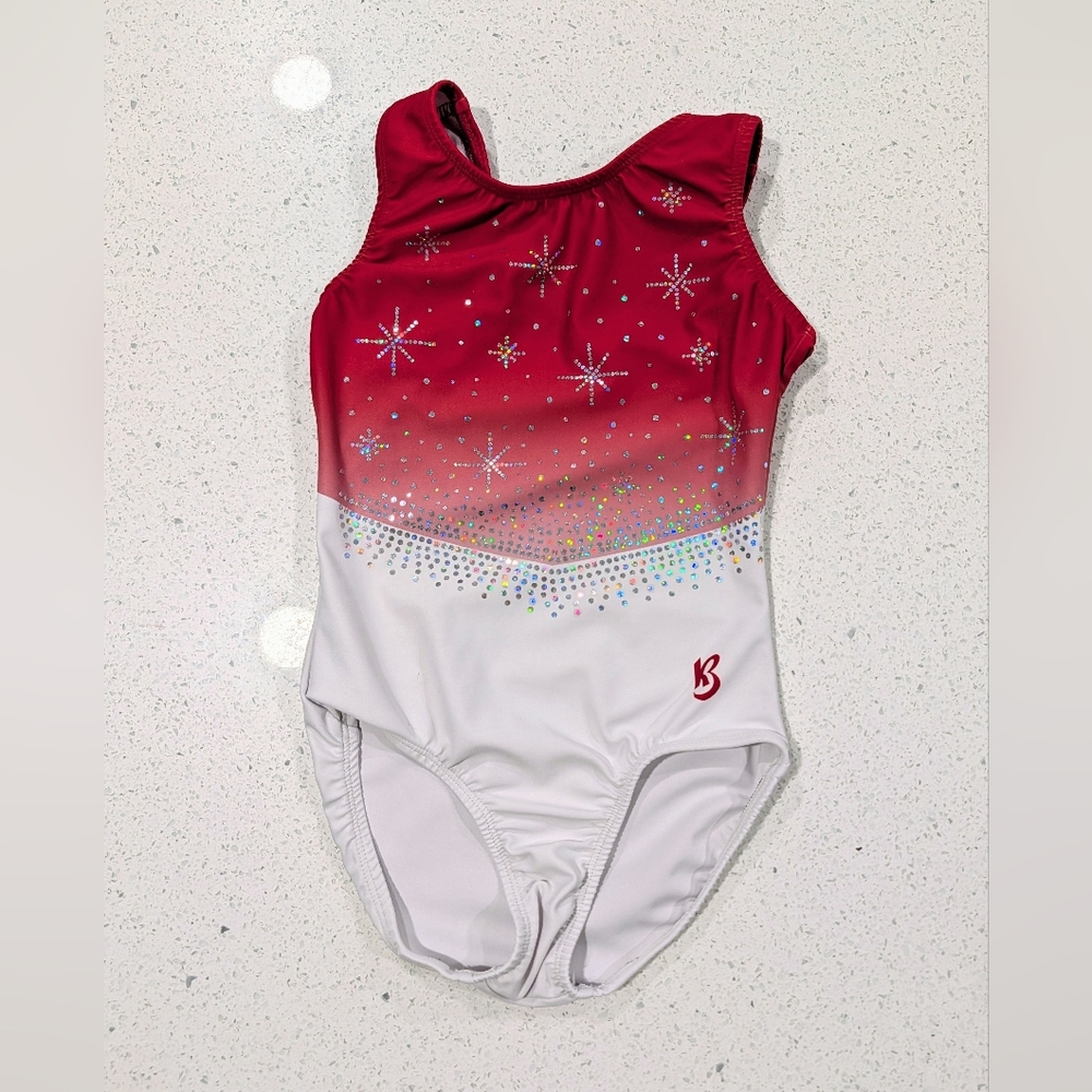 CHRISTMAS KBee Child Medium 9/10 Gymnastics Dance Leotard Red SNOWFLAKE SEQUINS